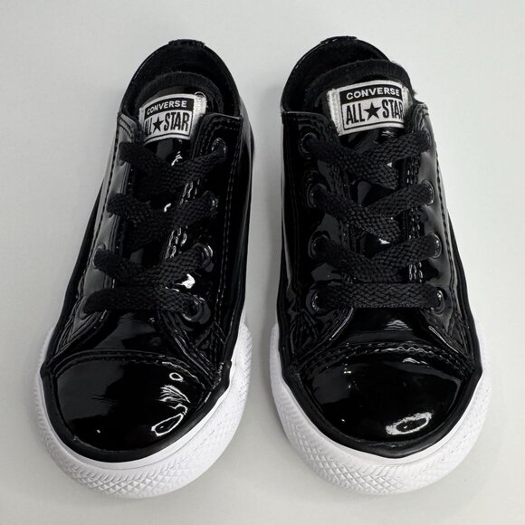 Converse All Star Girl Patent Leather Sneakers Black‎ Child Kid Size 8 - Picture 2 of 9